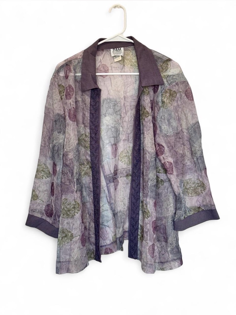 Vintage Sheer Purple Botanical Open Front Cardigan- Boho Fairy Fall